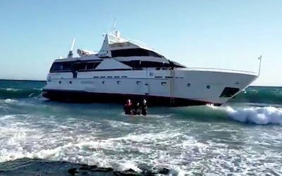 ECO Large Yacht Runs Aground on Carchuna Beach 08FB