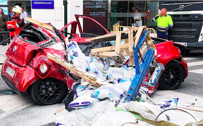 GRA Car Crushed by Falling Pallet of Cement Sacks
